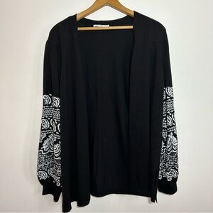 Chico's Women's Open Cardigan Sweater Size XL Black Long Balloon Sleeve Knit